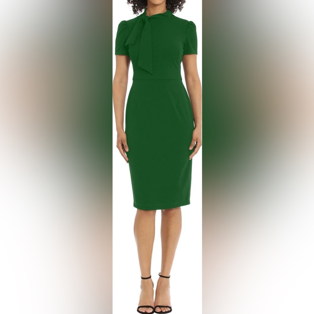 NWT Maggy London Women’s Short Sleeve Neck Tie Green Midi Dress Size 2 - Picture 8 of 9